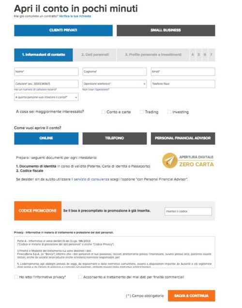 esempio di form apertura online conto fineco