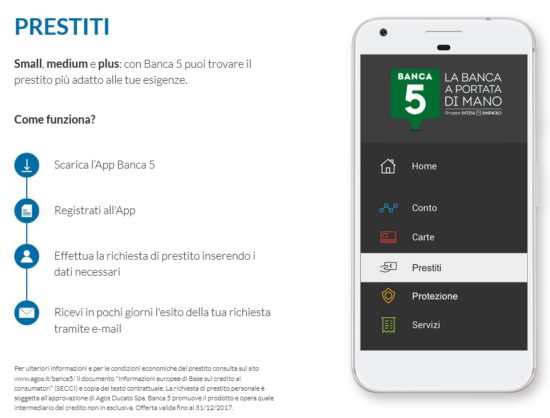 Banca 5 Conto Corrente Carta Prepagata E Prestiti