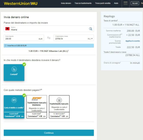 simulazione western union albania con bancomat