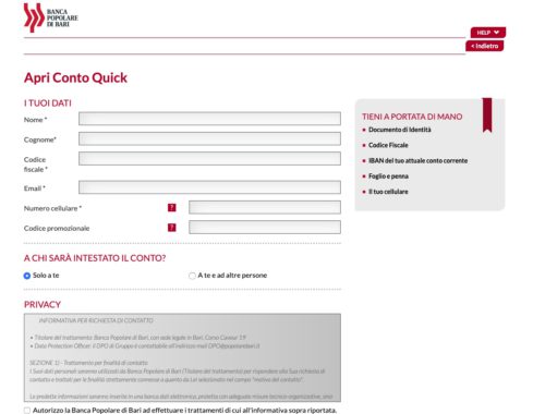 pagina apertura online conto quick