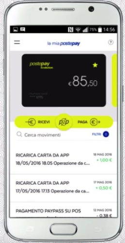 esempio schermata saldo postepay su app