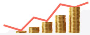 pila di monete con grafico crescente