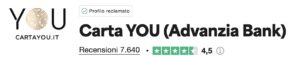 numero stelle giudizi carta you su trustpilot